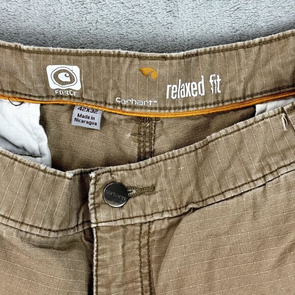 CARHARTT Force Mens Ripstop Relaxed Fit Distressed Cargo Pants Tan Utility Work - Picture 4 of 11